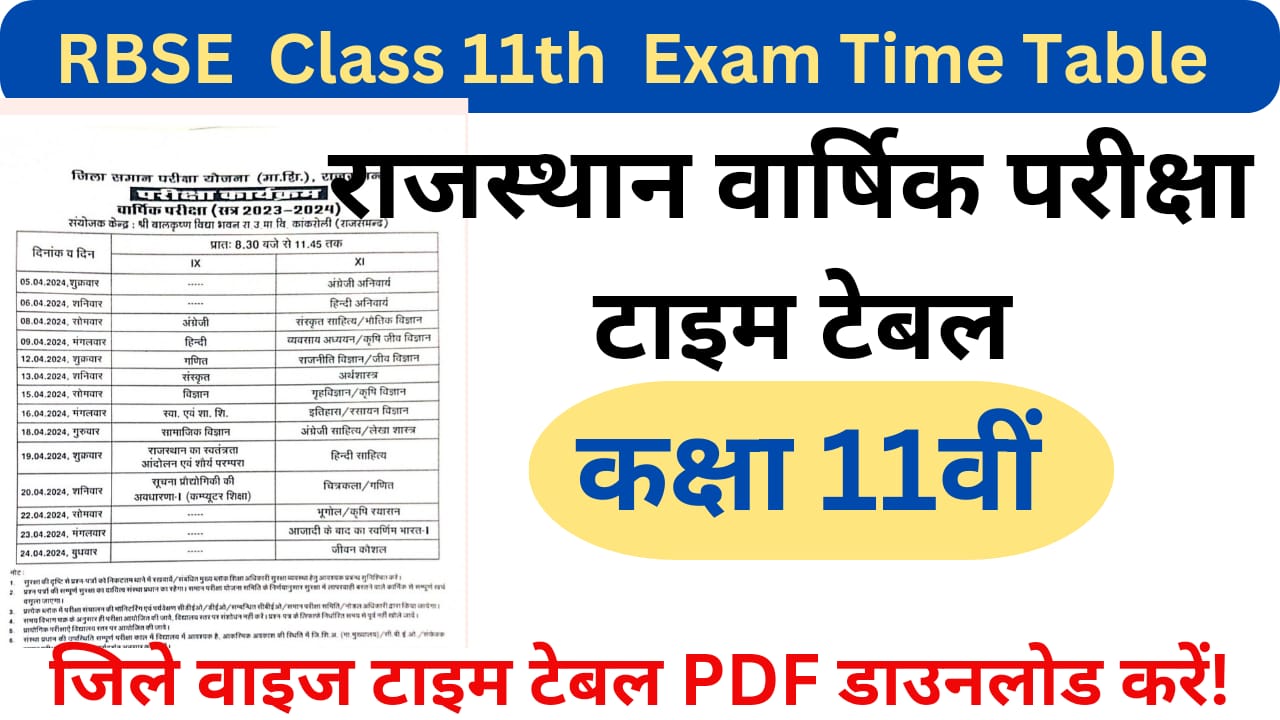 RBSE 11th Class Time Table 2024 : राजस्थान बोर्ड कक्षा 11वी की ...