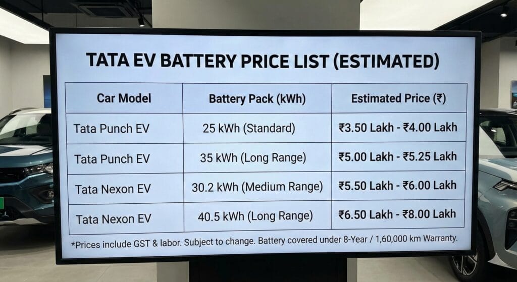 Tata Punch and Nexon EV Battery Price List