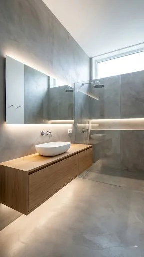 Ultra modern minimalist bathroom with polished concrete walls.