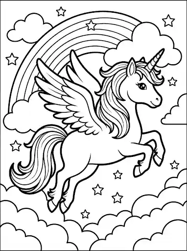 Einhorn mit Cupcake und Süßigkeiten Ausmalbild zum Geburtstag feiern.