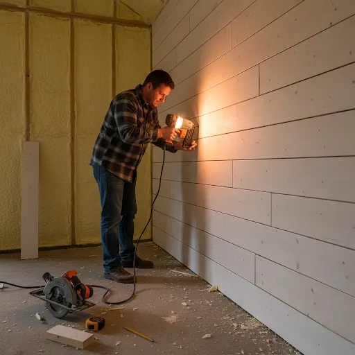 Man doing DIY work to save money on barndominium