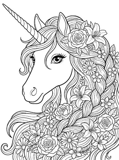 Liebevolle Einhorn Mutter mit Baby Fohlen Malvorlage einfach zu malen.