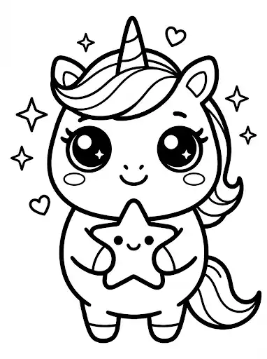 Träumendes Einhorn schläft auf dem Mond Gute Nacht Ausmalbild.