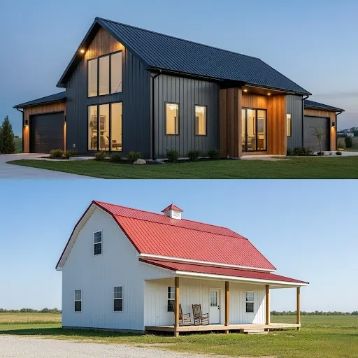 Comparison of expensive vs cheap barndominium styles
