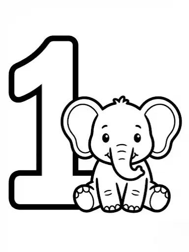 Ausmalbild Zahl 1 mit lachenden Sternen für Kindergarten.