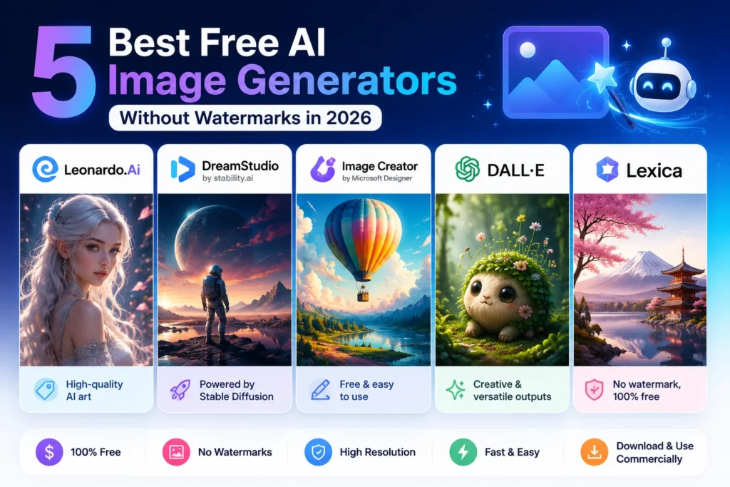 Best Free AI Image Generators Without Watermarks in 2026