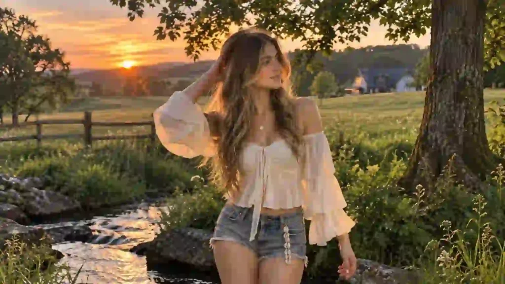Western Outfits for Women for a Summer Photoshoot: What Photographs Best 1 Three western summer photoshoot outfits for women: a flowy cream prairie dress in a golden field, a denim-on-denim look with a hat in the desert, and a rust statement dress against green scenery